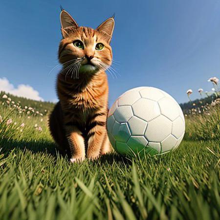 full body, (cat), holding a football, in a meadow, hyper-detailed, hyper-realism, sharp frame, cinematics, lit <lora:lit:0.8>