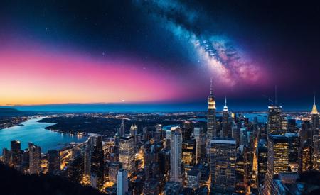 Advertising poster style <lora:Aurora-1:1>,aurora-1,space,aurora,night,night sky,sky,star \(sky\),starry \(sky\),shooting star,galaxy,milky way,city lights,moon,fireworks,city,planet,light particles,cityscape,cloud,snowing,skyline,skyscarper,constellation,scenery,, instagram photo, portrait photo of prompt . ,film grain . Professional, modern, product-focused, commercial, eye-catching, highly detailed