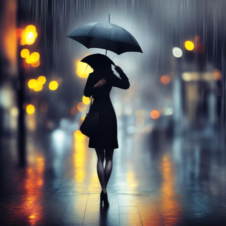 Woman , city , rain , night