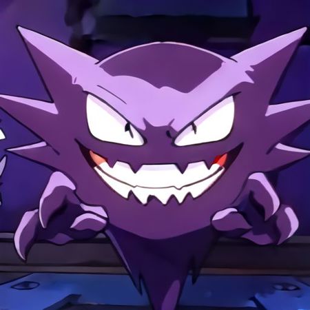 haunter anime shiny, colored tongue purple black