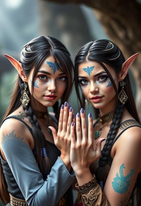 portrait of 2girls, Avatar theme, perfect hands,
,. .