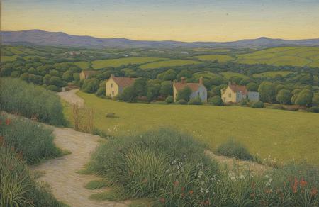 style of Henry Moret, hedgerow,hacienda ,ranch ,patch ,thicket , Butte , scenery,a painting,scene painting,