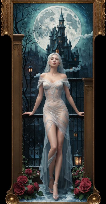 ((Cinematic film screensaver)), full body realistic photo, luminism professional masterpiece postcard, dark romance KUINDZHI, KLIMT action painting acrylic impasto music, notes, close up transparent, tender detailed vampire girl portrait playing guitar city street balcony, (((eyes are open))), swirling ivy, columns, candles, white hair, glowing eyes, red airy dress, swirling fabric, big moon, clouds stars, bats roses Rockwell, ghostly abandoned centered expressive masterpiece, tempera painting, drawing, action scene, glittering, fantasy, fairytale, detailed dynamic poster, fantasy, by James Jean, Craola, Mumford, Royo Andy Kehoe, patchwork, stained glass, storybook illustration, highly detailed unusual beautiful details, intricated, intricated pose, tiny details masterpiece, high quality, intricated lighting, luminism, (beautiful anatomically correct eyes), anatomically correct structure of fingers and toes, five fingers on the hand, full screen body height, (everything is in icy tones), ((a painting made of ice)), (((smoke effect))), <lora:Ice:0.3>, ((frame filled with various details)), ((raining)), soft lighting, (Highly Detailed:1.4), <lora:add-detail-xl:0.9>, 8k resolution, mysterious, professional photo, ((64 megapixels)), HDR, (ultra high quality).