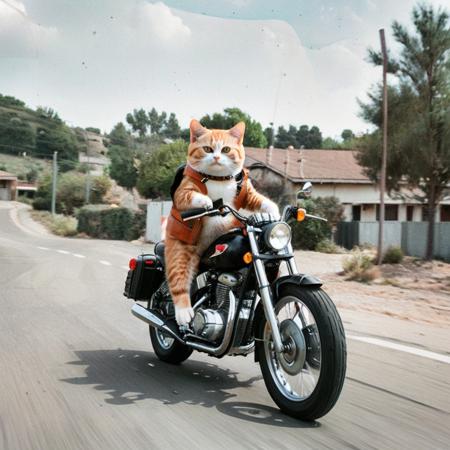 a cat riding a motorcycle