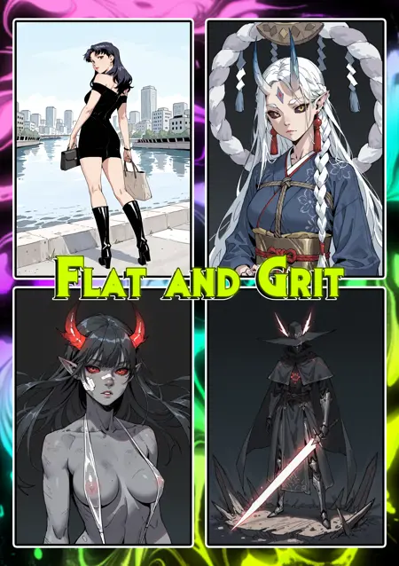 Flat and Grit style [ILXL, PonyXL]