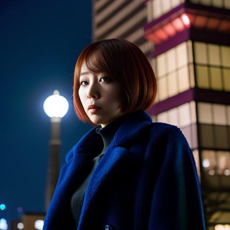 1 beautiful woman, long coat tokyo tower, (Sui Ishida, ) dramatic lighting (masterpiece, best quality)