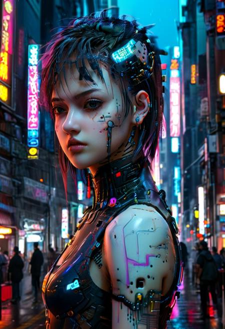 Girl in city Cyberpunk, ultrarealist,  very detailed,  8k , 35mm,  detailed face, detailed background