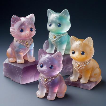 score_9, score_8_up, score_7_up, score_6_up, score_5_up, chibi cats made of fluorite mineral, iridiscent, seating, barking cute, (photographic medium), masterpiece, high detail, dynamic pose.