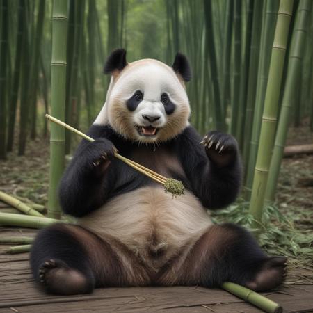 panda feeding on bamboo in the bamboo forest, very realistic photography