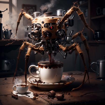 <lora:ArachnoPhobiaAI:.8> ArachnoPhobiaAI  coffee machine