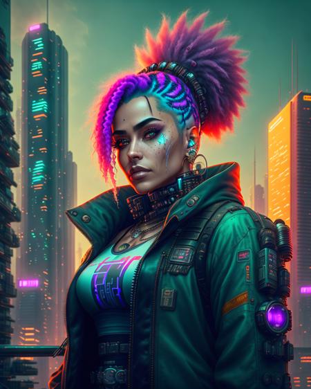 Portrait of a Cyberpunk in a futuristic city in 2057