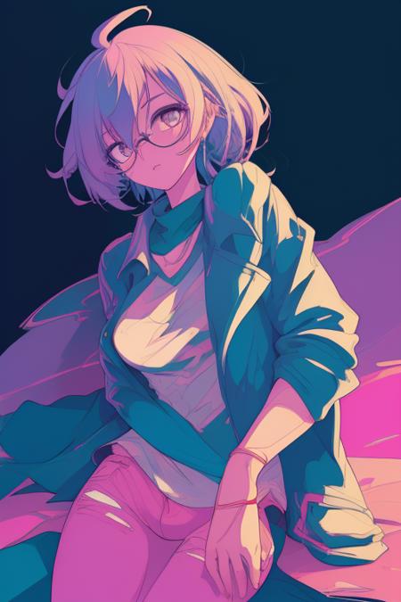 full body portrait, sneaker, jeans, longsleeve sweater,glasses,((1girl, female)),
Masterpiece, high quality, best quality, highres,
 <lora:PE Neon Pastel Anime Style 1.5:0.8> PENeonPastel, anime, vibrant colors, pastel color, neon color