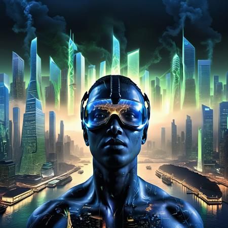 Ultra realistic full body color pencil drawn portrait of a double exposure, in the background the virtual reality depictions of Neom the Line City are shown; in the foreground rows of neuralinked bodies of global citizens are shown suspended, in the style depicted like that described in "The Organ Broker." Similar to the themes of the people used as batteries in the Matrix.
BREAK
Deep dark intense midnight blue  misty background,
Dark theme, dynamic lighting, (soft shadows), (soft focus),  (photo realistic), uhd, 8k