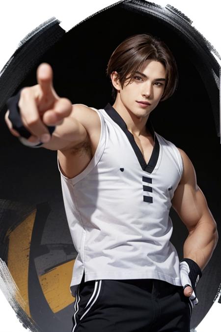 kimkof 1boy, solo, brown hair, brown eyes, muscular, male focus,muscular male