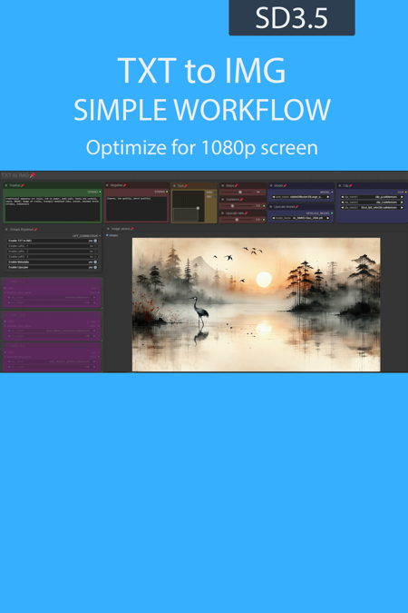 TXT to IMG simple workflow SD3.5 | UPSCALE | LORA |  GGUF | CIVITAI Metadata v2.1