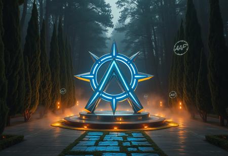 “A cinematic, high-tech reinterpretation of the Algiz rune set within an Italian-inspired forest scene, captured with a Sony prime lens for sharp clarity and rich tonal contrast. The Algiz symbol is now an ultra-modern, metallic structure, glowing in sleek, neon blue and white LED lines that pulse with a soft hum. It stands amidst carefully manicured cypress trees and polished stone pathways, reminiscent of Italian landscape design. The symbol’s reflective surface mirrors the surrounding lights, casting a web of intricate, high-tech patterns across the ground and nearby trees. Warm, sophisticated lighting illuminates the scene from below, reminiscent of Italian architectural lighting that highlights each curve and line of the structure with precision. Floating holographic panels and glowing symbols hover in the air, lending an advanced, almost futuristic Italian flair. Mist rolls softly through, blending classic Italian elegance with cutting-edge technology, resulting in an atmosphere that feels both mystical and avant-garde, alive with layers of refined light.”