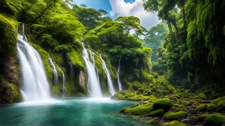 ebest quality,masterpiece,highers,4k,8k,realistic,
tropical_rainforest,bush,forest,grass,jungl,horizon,lake,moss,nature,outdoors,plant,rainforest,rock,scenery,sky,stream,stone,sunlight,tree,water,waterfall,