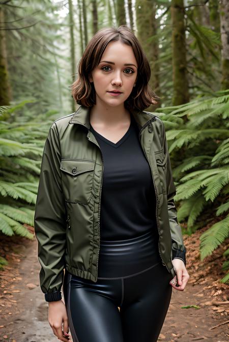 photo of (Ch4rl0tteR1tch1301:0.99), a woman, (a weather reporter:1.1), (giving a weather report), (lapel microphone), RAW, close portrait photo, (rain jacket), (leggings:1.2), (in a rainy forest), (standing on a clearing), long haircut, pale skin, slim body, (high detailed skin:1.2), 8k uhd, dslr, soft lighting, high quality, film grain, Fujifilm XT3 sharp focus, f 5.6