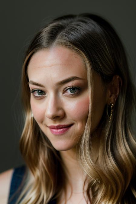 Realistic photo of a beautiful 4m4nd4s-v2 woman, 1girl, solo, long hair, looking at viewer, smile, (((blonde hair))), simple background, green eyes, grey background, lips, portrait, realistic, nose, soft lighting, professional Photography, Photorealistic, detailed, RAW, analog, sharp focus, 8k, HD, DSLR, high quality, Fujifilm XT3, film grain, award winning, masterpiece<lora:4m4nd4s-v2:1.0>