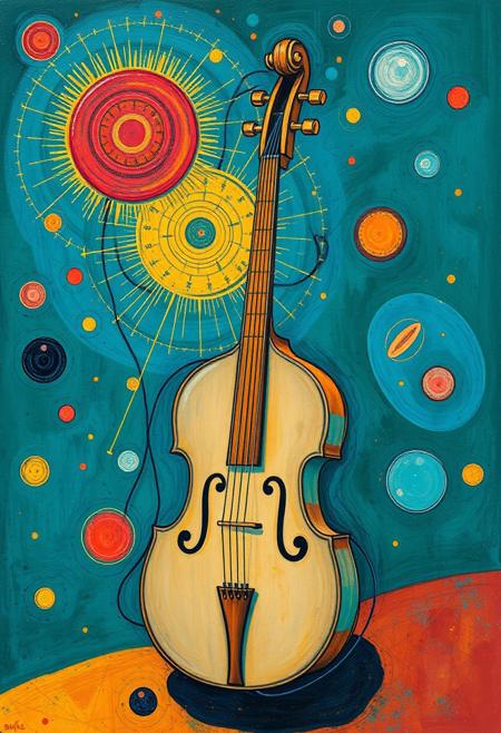 "Marc Chagall octocore, fusepunk, petrol colored, mucical instrument , illusion,  limitless, pale, chaotic, mucical notes , ultra detailed, cinematic  "