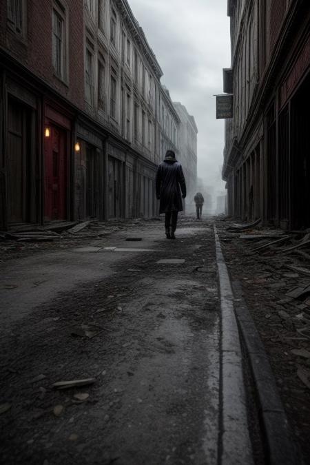 Quarantine Zone of a Plague: Abandoned streets, quarantined individuals, and the desperate search for a cure.