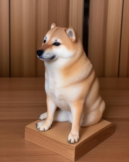 <lora:Cheems_50_2-000001:.85> a plastic figurine figma model of cheems doge on a wooden desk