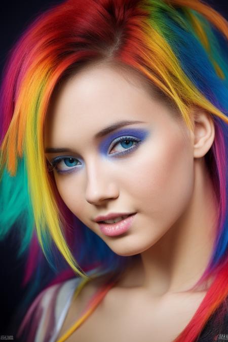 colorful rainbow hair due, lesbian top model. full body, shorthair swiss teen,UHD, RAW Photo, 8k, detailed shadows, detailed quality lighting, (hyperrealistic:1.2), absurdres, realistic, hyperdetailed skin,  intrinsically detailed face, perfect hair, (hyper detailed), love of details, ((erotic)), Fujifilm XT5, Bokeh, anime ink, DanicaFace  <lora:DanicaFace:1>