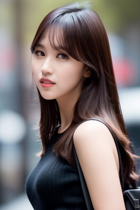 <lora:twiceMinaV1:1>,Mina, woman,complex 3d render ultra detailed, smile, portrait of beautiful woman, moody portrait, striking features, beauty, intricate details, dramatic composition, tension, contrast, texture, realism, high-quality rendering, stunning art, high quality, film grain, Fujifilm XT3,swirly bokeh,(realistic, photo-realistic:1.2),RAW photo,physically-based rendering,(looking at viewer:1.4),(8k, best quality, masterpiece:1.2),(full body shot:1.1),octane render,extremely detailed CG, unity 8k wallpaper,in street,urban,city,(studio soft light,sunlight:1.2),(standing:1.1),(a girl is wearing sleeveless:1.5),hyper realistic detail shiny skin,ultra detailed,(ultra realistic:1.2),(intricate:1.2),(photorealistic:1.2),1girl,(skinny:1.3),detailed background ,(large breasts:1.1)