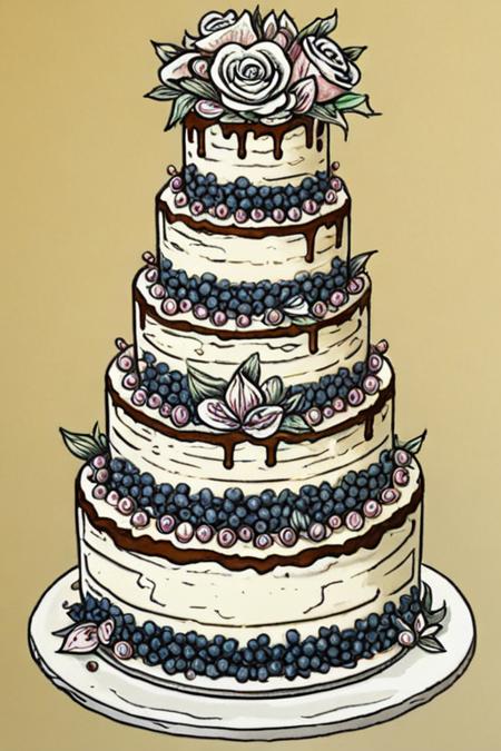 pen and ink illustration of a three tiered wedding cake  by cooking show 
<lora:Baking_Illustration:1>
<lora:Baking_Illustration:1>