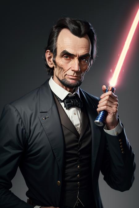 Abraham Lincoln holding a light saber, 8k, 4k, (highres:1.1), best quality;