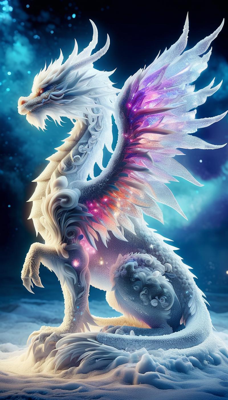 A Fantastical Dragon Artwork with Purple Wings and White Fur