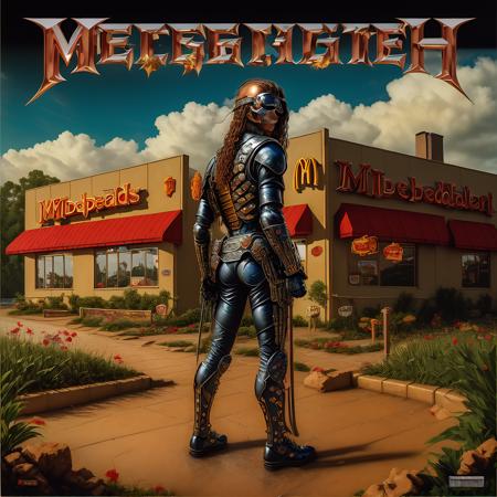 megadeth-album-cover featuring a mcdonalds drive thru withLora(n47-v1-megadeth-album-cover,0.25)