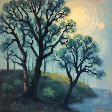 painting of trees, Art nouveau style