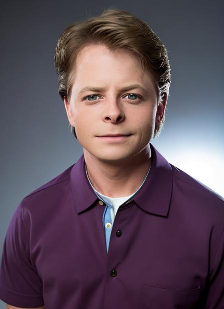 portrait of sksman, wearing collared shirt, epic (photo, studio lighting, hard light, sony a7, 50 mm, matte skin, pores, colors, hyperdetailed, hyperrealistic), <lyco:Michael J FoxV2:1.2>