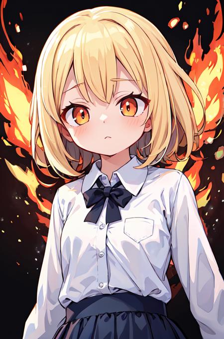 masterpiece,best quality,upper body,1girl,small breasts,collared_shirt and flared_skirt as material2,anime coloring,fudepen \(medium\),photomosaic,blonde hair,flaming eyes,no nose,perspective
Negative prompt: (worst quality, low quality:1.4), username, text, lowres, blurry, monochrome,NG_DeepNegative_V1_75T, EasyNegativeV2,nsfw,
Steps: 20, Sampler: DPM++ 2M Karras, CFG scale: 6, Seed: 2768815796, Size: 512x768,