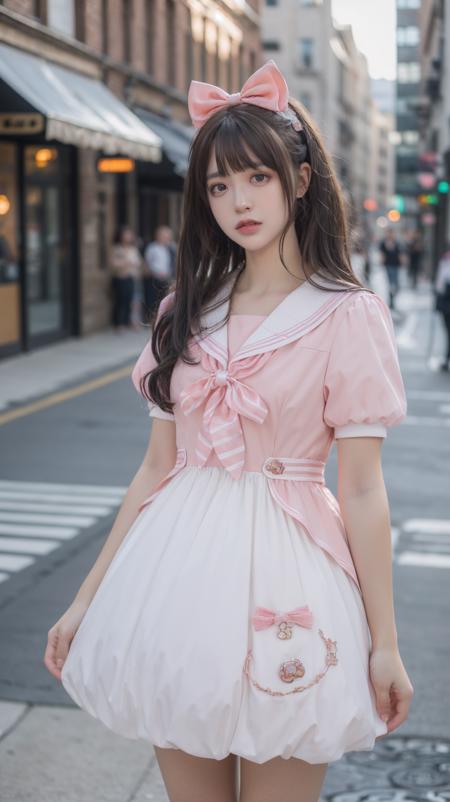 bow,pink dress,short sleeves,sailor collar,