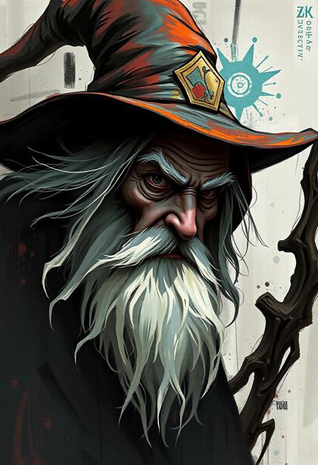 wizard, rendered with bold, expressive smudges and unfinished strokes,