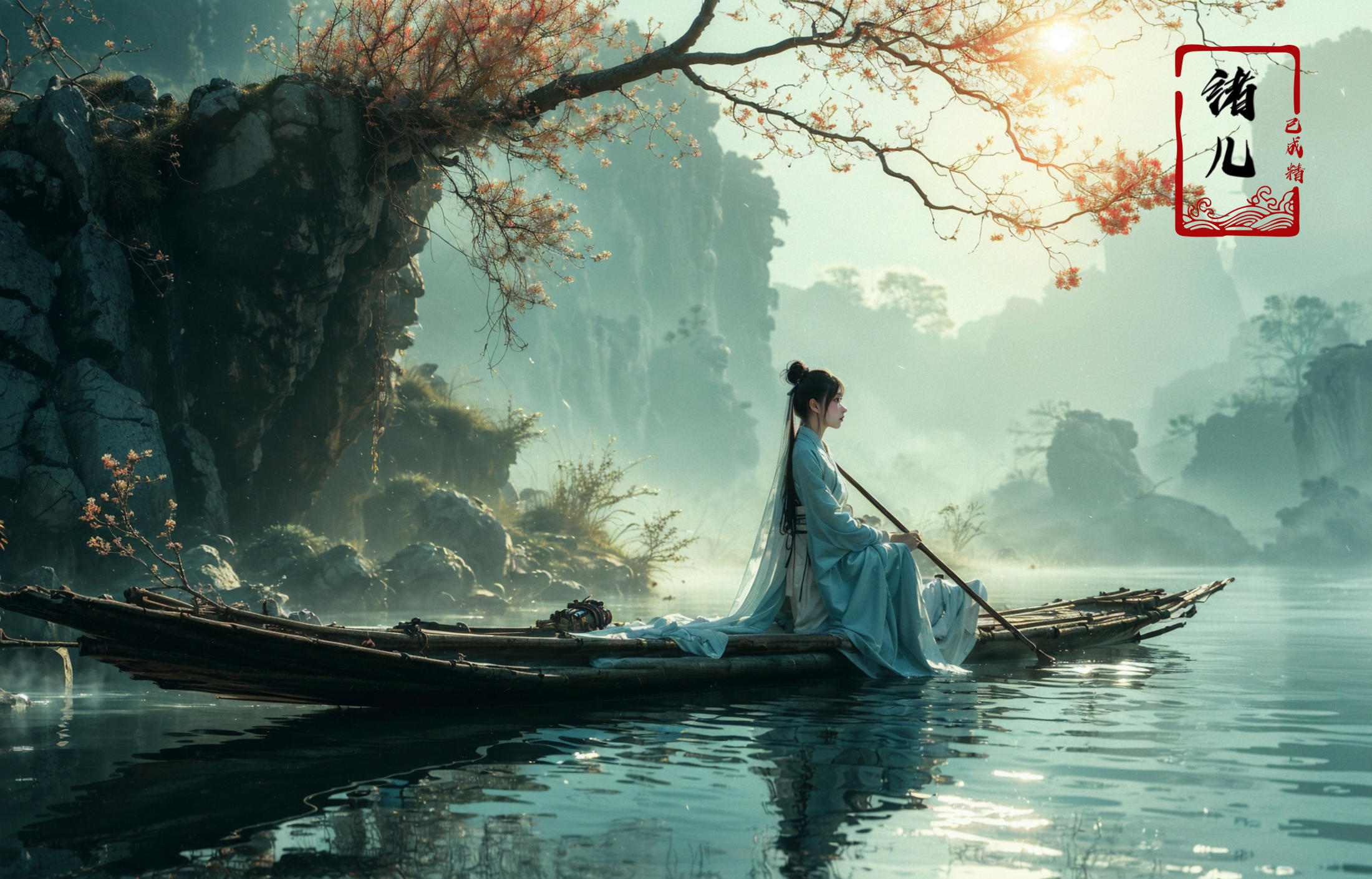 绪儿-山水渔夫 long raft with Landscape fisherman image by XRYCJ
