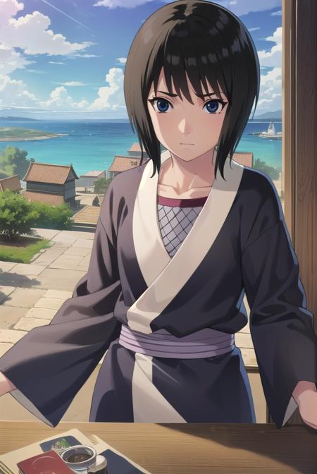 kunoichishizune, <lora:kunoichi shizune-lora-nochekaiser:1>,
shizune, short hair, black hair, (black eyes:1.3),
BREAK long sleeves, collarbone, japanese clothes, fishnets,
BREAK outdoors, forest, nature, trees, grass, sky, clouds, sun,
BREAK looking at viewer, (cowboy shot:1.5),
BREAK <lyco:GoodHands-beta2:1>, (masterpiece:1.2), best quality, high resolution, unity 8k wallpaper, (illustration:0.8), (beautiful detailed eyes:1.6), extremely detailed face, perfect lighting, extremely detailed CG, (perfect hands, perfect anatomy),