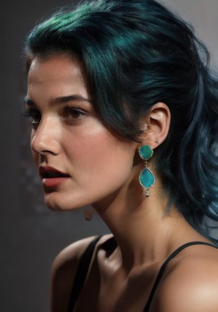 pinar_deniz, with blue hair wearing a green dress and earrings, with a dark background and a blue smoke, by Franois Quesnel
<lora:more_details:0.8>,
<lora:pinar_deniz-000007:0.8>,