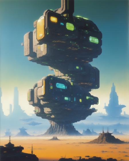 A futuristic cyberpunk landscape, the place of the natural city, tech nature unification, detailed sharply focused painting by Chris Foss.