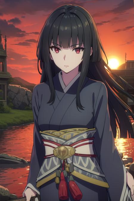 tateglass, <lora:tate glass s1s2-lora-nochekaiser:1>,
glass, long hair, bangs, black hair, blunt bangs, hime cut, (red eyes:1.3),
BREAK japanese clothes, wide sleeves, kimono, sash, obi, black kimono, lipstick,
BREAK outdoors, forest, nature, sky, sun, clouds,
BREAK looking at viewer, (cowboy shot:1.5),
BREAK <lyco:GoodHands-beta2:1>, (masterpiece:1.2), best quality, high resolution, unity 8k wallpaper, (illustration:0.8), (beautiful detailed eyes:1.6), extremely detailed face, perfect lighting, extremely detailed CG, (perfect hands, perfect anatomy),