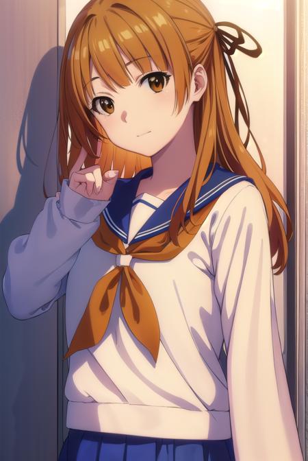 akemisumizome, <lora:akemi sumizome s1-lora-nochekaiser:1>,
akemi sumizome, long hair, orange hair, (brown eyes:1.7), ribbon, hair ribbon, bangs, blunt bangs, hime cut, smile,
BREAK skirt, school uniform, serafuku, blue sailor collar, shirt, white shirt, long sleeves, blue skirt, neckerchief, red neckerchief,
BREAK indoors, classroom,
BREAK looking at viewer, (cowboy shot:1.5),
BREAK <lyco:GoodHands-beta2:1>, (masterpiece:1.2), best quality, high resolution, unity 8k wallpaper, (illustration:0.8), (beautiful detailed eyes:1.6), extremely detailed face, perfect lighting, extremely detailed CG, (perfect hands, perfect anatomy),