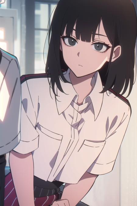 lingqiao, <lyco:lingqiao-LYCORIStest:1>, 
ling qiao, bangs, black hair, medium hair, (black eyes:1.5),
BREAK skirt, shirt, white shirt, short sleeves, collared shirt, black footwear, red skirt, sandals, pocket, long skirt, shirt tucked in, breast pocket,
BREAK looking at viewer,
BREAK outdoors, city,
BREAK <lora:GoodHands-vanilla:1>, (masterpiece:1.2), best quality, high resolution, unity 8k wallpaper, (illustration:0.8), (beautiful detailed eyes:1.6), extremely detailed face, perfect lighting, extremely detailed CG, (perfect hands, perfect anatomy),