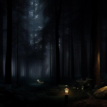 photorealistic dark and creepy forest at night, highly detailed, UHD, 8k