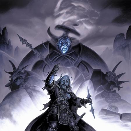 lich king in a dungeon casting a spell, fantasy art, dungeons and dragons,