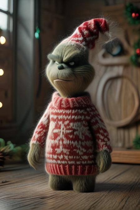 (masterpiece, best quality:1.2), christmassweater, christmas, solo, Grinch, looking angry, Christmas, indoors <lora:world_christmassweater-20:1>