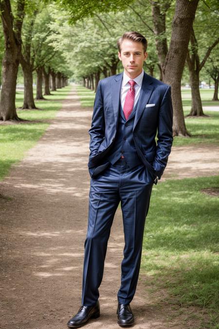 half body RAW photo of a man in a suit in a park