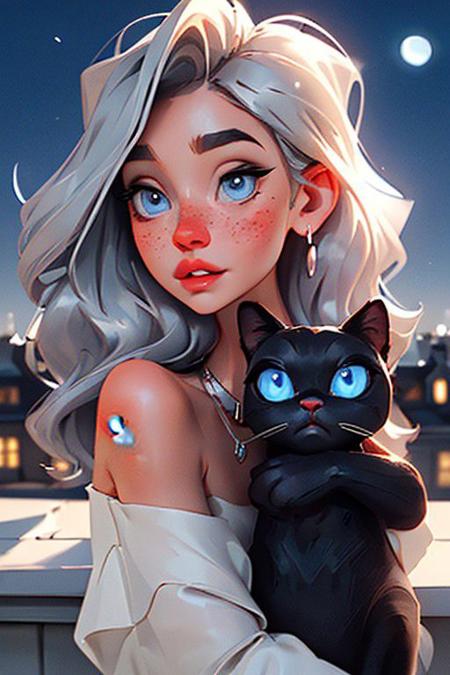 sam yang,
1girl, back, bare shoulders, blue eyes, brown hair, earrings, freckles, jewelry, lips, long hair, looking at viewer, looking back, necklace, off shoulder, parted lips, portrait, day, depth of field, solo
, (("masterpiece, Moonlit Serenade": A girl with silver hair sits on a rooftop, cradling a sleek black cat. The moon illuminates their faces as they share a secret melody.))
<lora:sam_yang_offset:1>