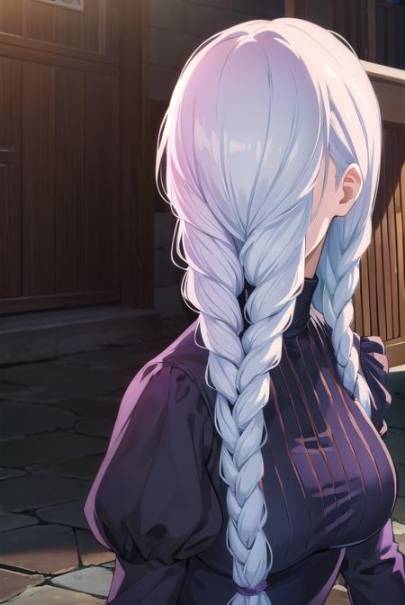 meimei, <lora:meimei-lora-nochekaiser:1>,
mei mei, long hair, very long hair, braid, (hair over one eye:1.5), braided ponytail, one eye covered, braided bangs, (purple eyes:1.1),
BREAK long sleeves, dress, puffy sleeves, black dress, juliet sleeves, turtleneck dress,
BREAK looking at viewer, upper body, full body,
BREAK outdoors, shrine,
BREAK <lyco:GoodHands-beta2:1>, (masterpiece:1.2), best quality, high resolution, unity 8k wallpaper, (illustration:0.8), (beautiful detailed eyes:1.6), extremely detailed face, perfect lighting, extremely detailed CG, (perfect hands, perfect anatomy),